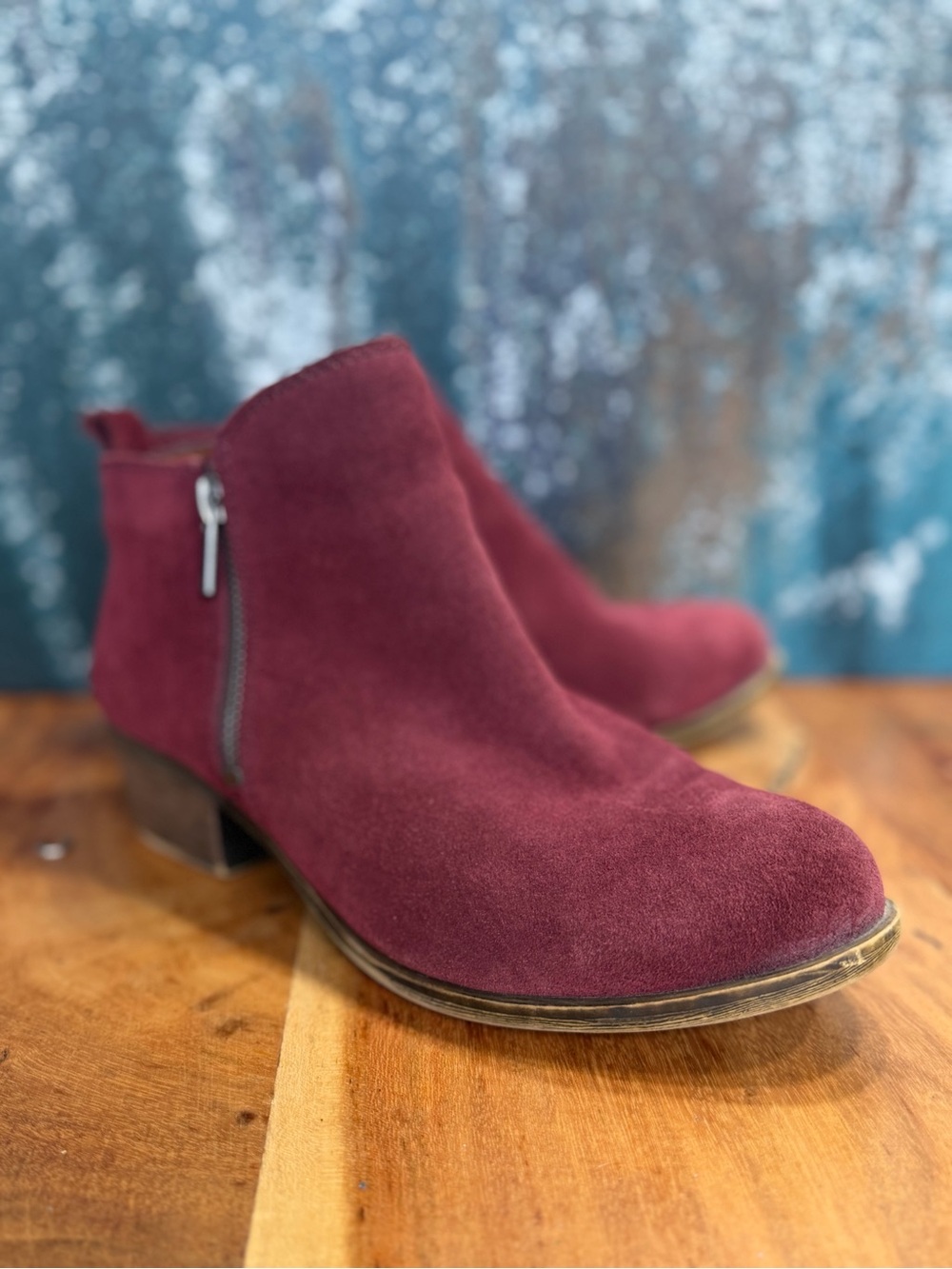 Lucky Brand Classic Suede Ankle Booties Burgundy Women’s Size 7